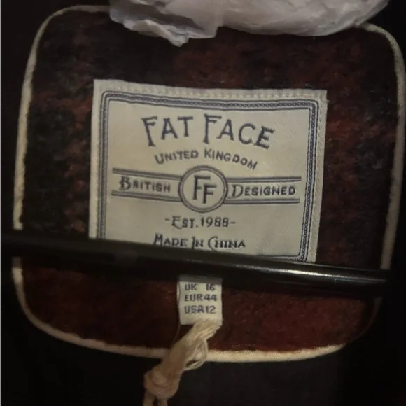 Fat Face Red and Black Checkered Pea Coat Size 12 NWT - Picture 7 of 8